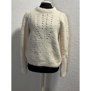 Dear John Women Ivory Cream Pointelle Knit Fuzzy Wool Blend Sweater DSW3059CRM M